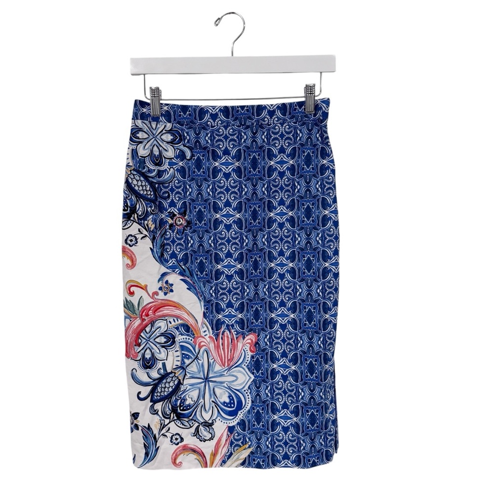 MOULINETTE SOEURS BLUE FLORAL PRINT PENCIL SKIRT SZ 4